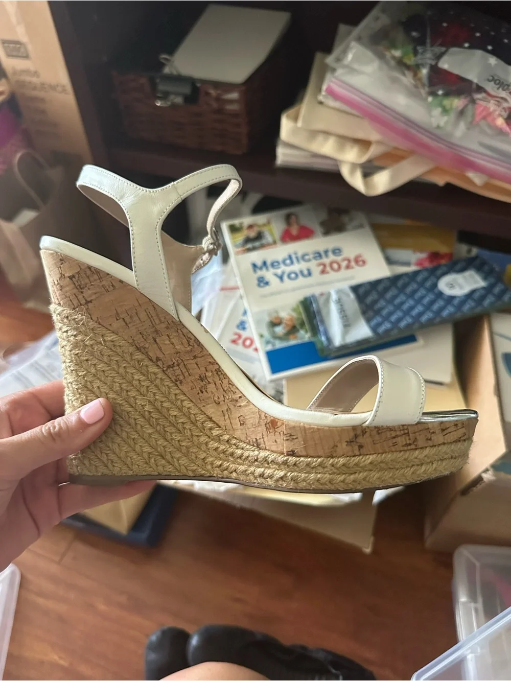 Charles David Cream and Natural Espadrille Wedge Sandals